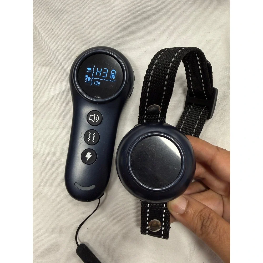 Rechargeable Dog Training Collar Remote LCD Display Reflective Nylon Strap Navy